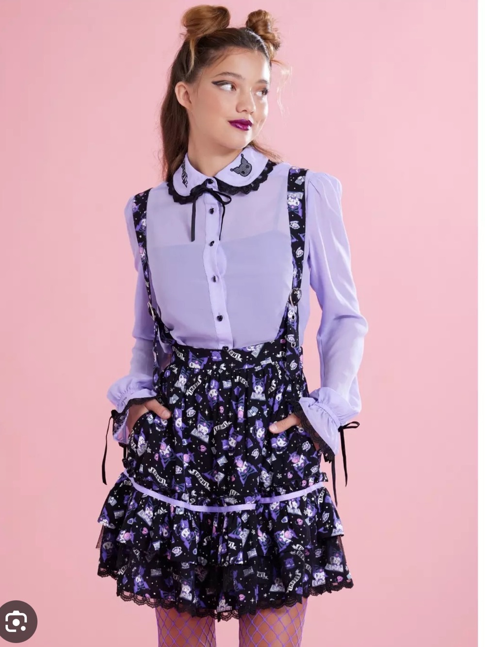 Hot Topic Kuromi Fortune Teller Tiered Suspenders Skirt Size Small